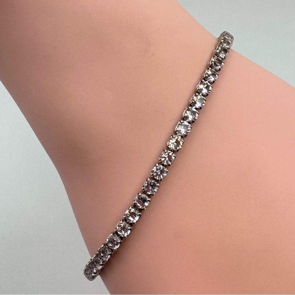 Silver Tone Plated Pink Cubic Zirconias Tennis Bracelet 6.5” New Classic Sparkle